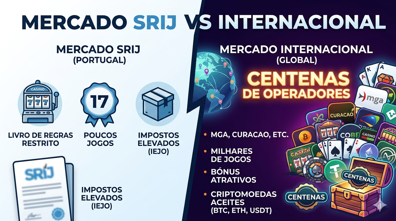 Mercado SRIJ vs internacional — comparacao de casinos licenciados em Portugal e operadores internacionais